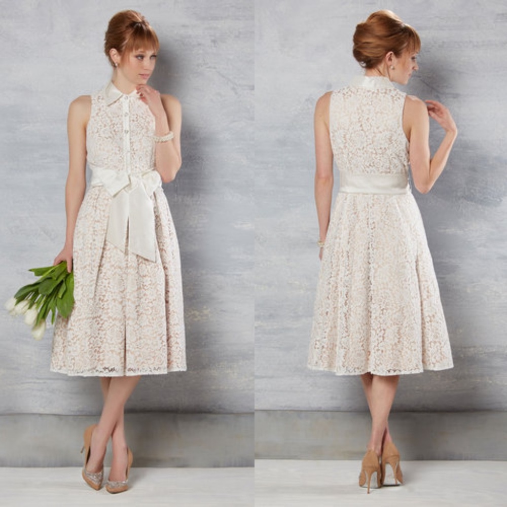 For Nordstrom by Eliza J Cream Lace Dress nude satin lining sz 2 - Picture 1 of 12
